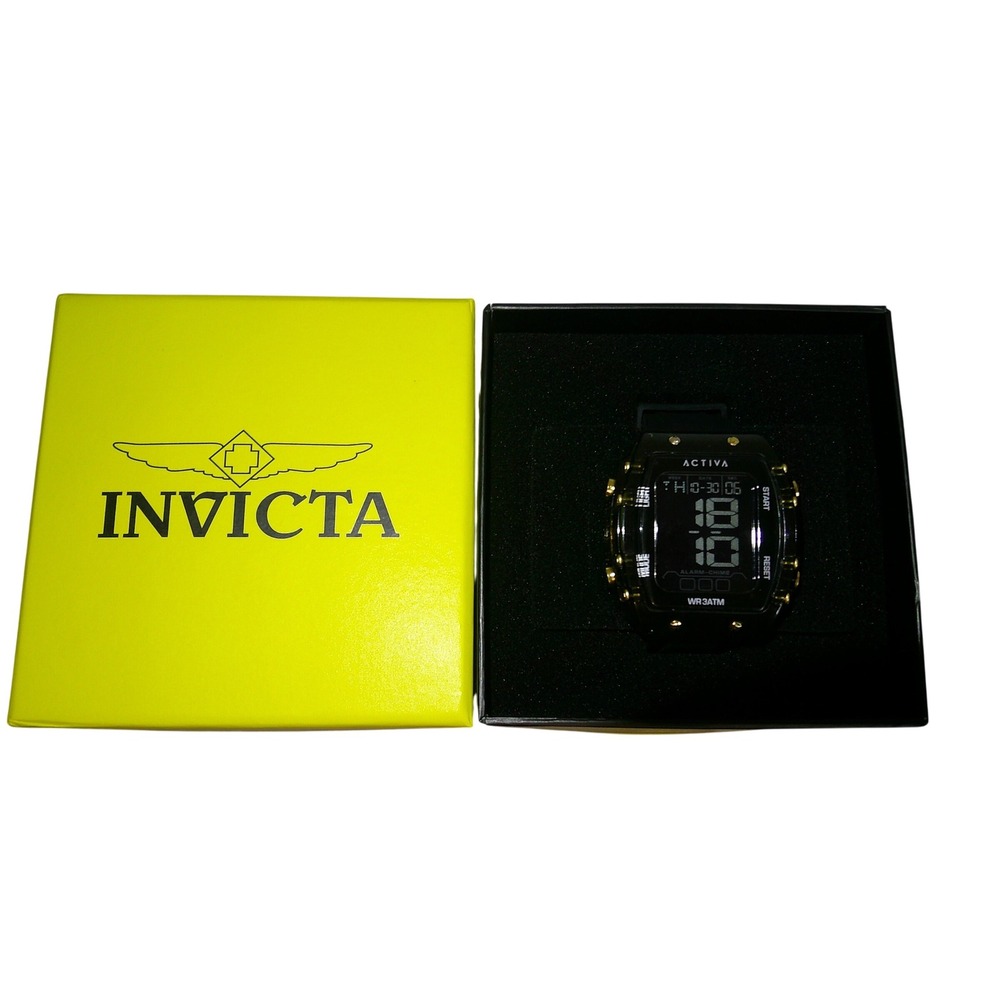 Invicta Activa WR3ATM Digital Watch Black‎ Gold Stainless Steel Men's $149 NIB